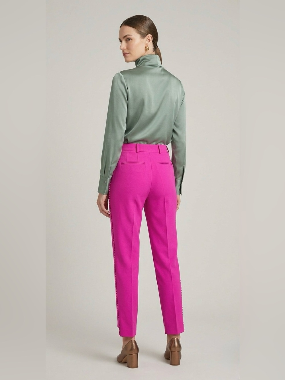 High-Waist Fuchsia Tailored Ankle Pants - Picture 2 of 6